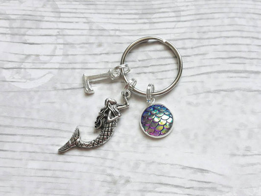 Mermaid keyring, mermaids scales keychain, personalised bag charm, lover of mermaids, initial keyring, gift for mothers day, name present