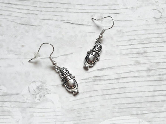 vintage microphone earrings, mic earrings, musician earrings, singer earrings, teacher gift, end of term present, thankyou gift