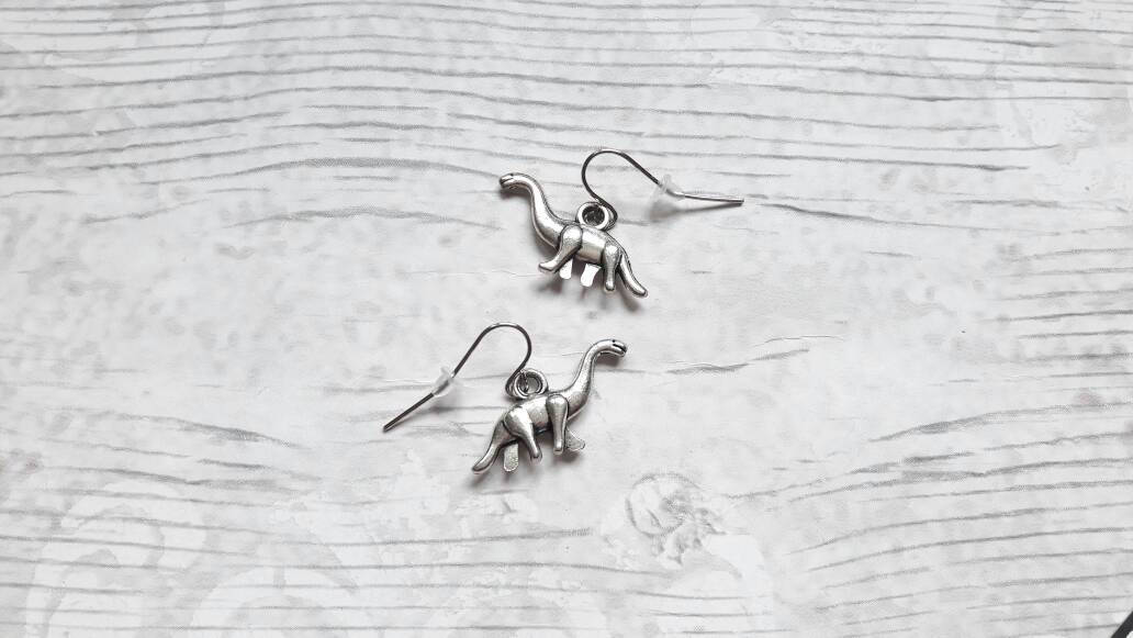 brachiosarous earrings, dinosaur earrings, reptile charm, animal jewellery, dino jewelry, retro handmade earrings, gifts for her