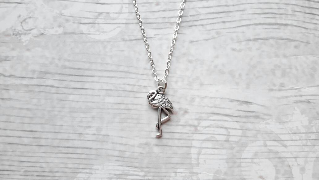 Flamingo necklace, initial jewellery, tropical bird jewelry, personalised summer necklace, animal lover present, gifts for her