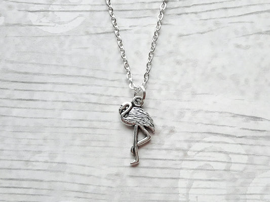 Flamingo necklace, initial jewellery, tropical bird jewelry, personalised summer necklace, animal lover present, gifts for her
