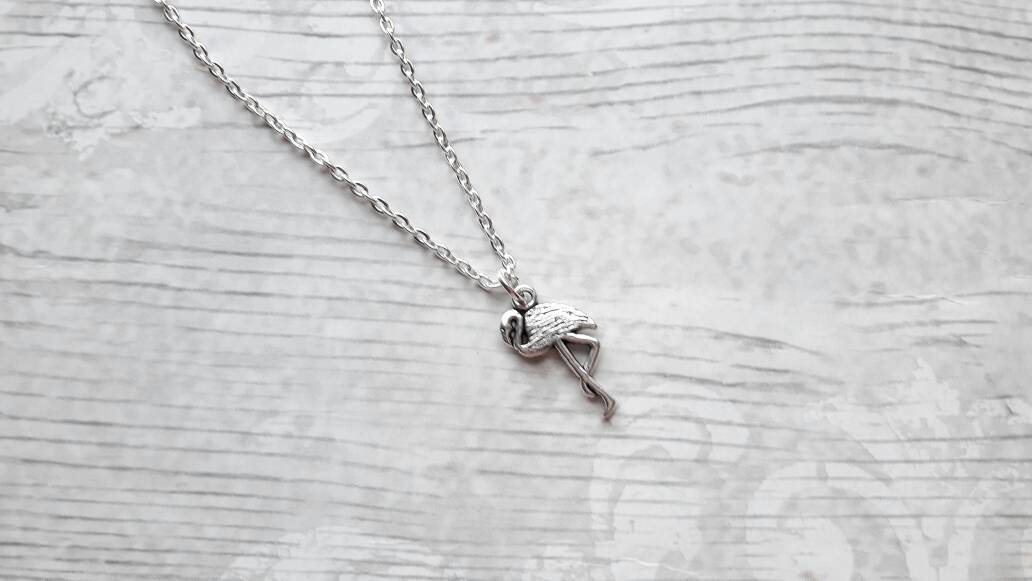 Flamingo necklace, initial jewellery, tropical bird jewelry, personalised summer necklace, animal lover present, gifts for her