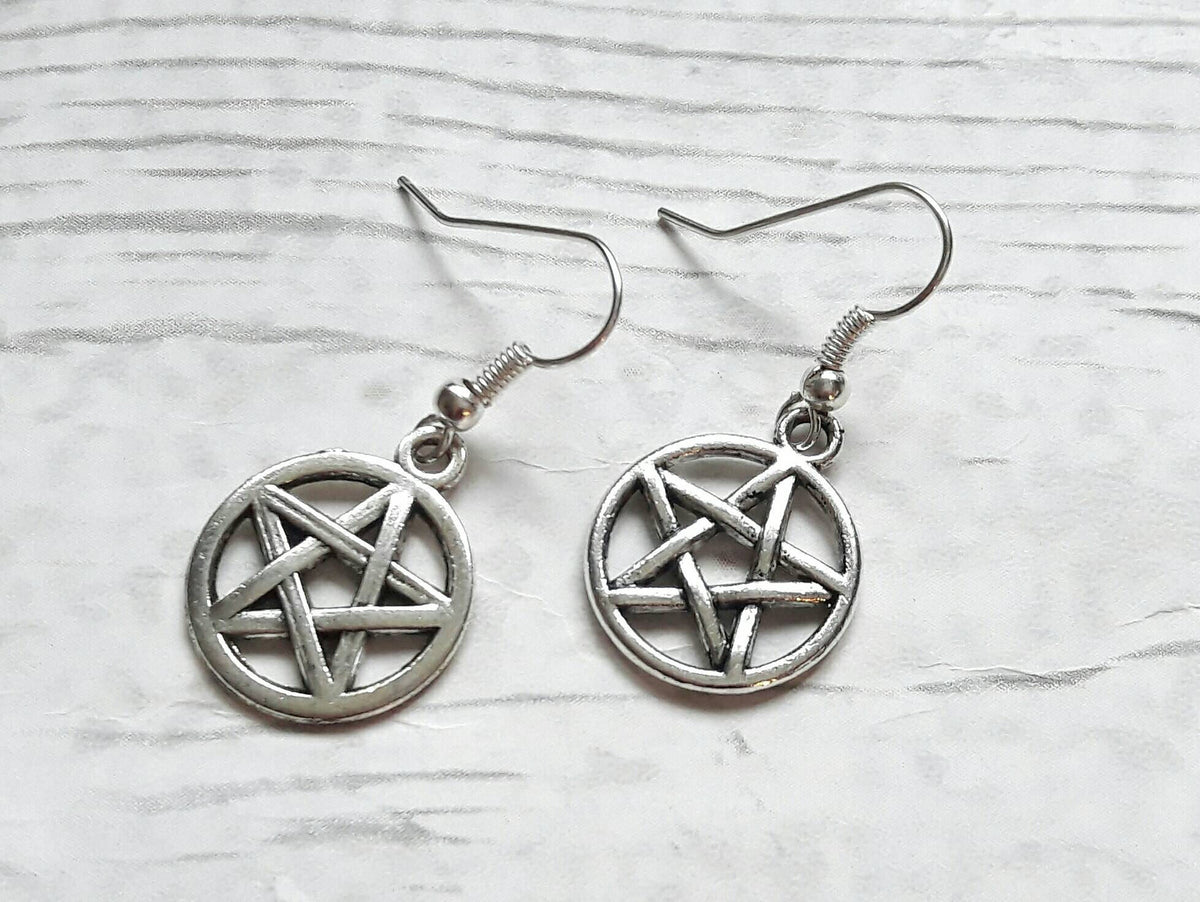 Pentagram earrings, pagan earrings, witch jewelry, gothic earrings, halloween jewellery, goth jewelry, wiccan earrings, spooky gift