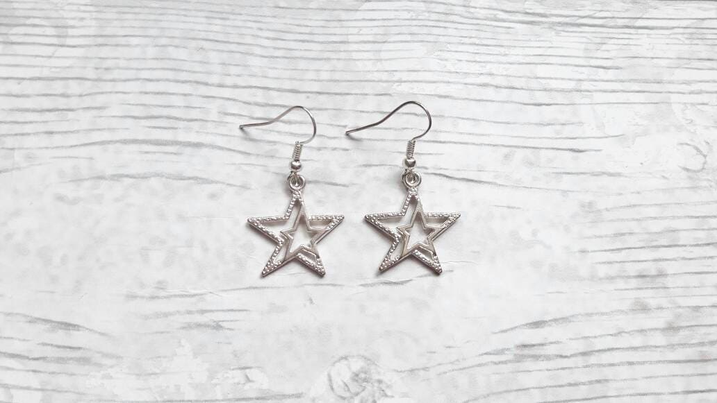 Star earrings, space charm earrings, galaxy star jewellery, summer jewelry, gifts for her, birthday present, mothers day gift