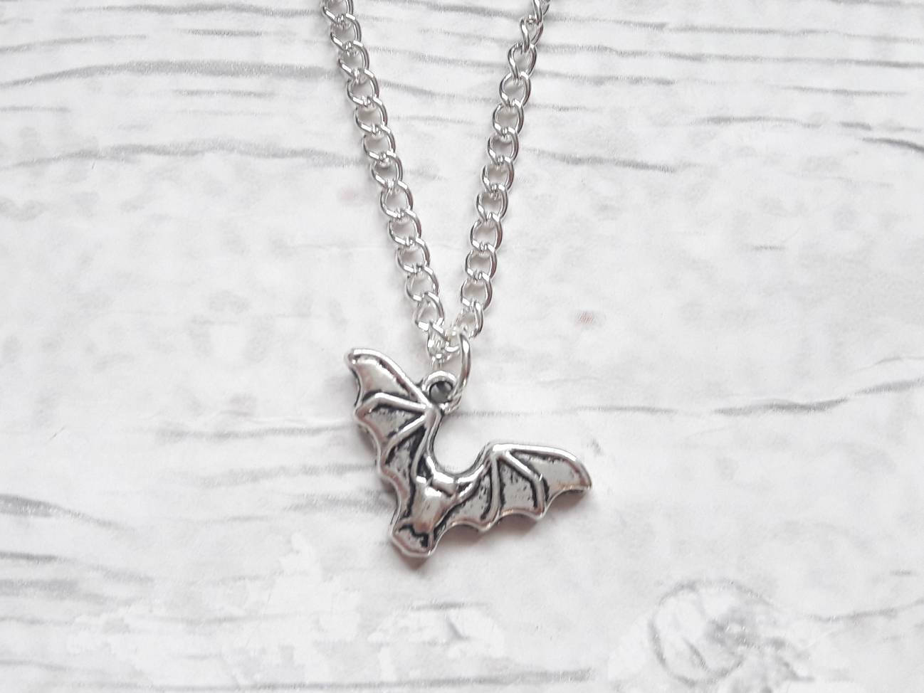 Bat necklace, spooky halloween jewellery, gifts for birthday, animal lover present