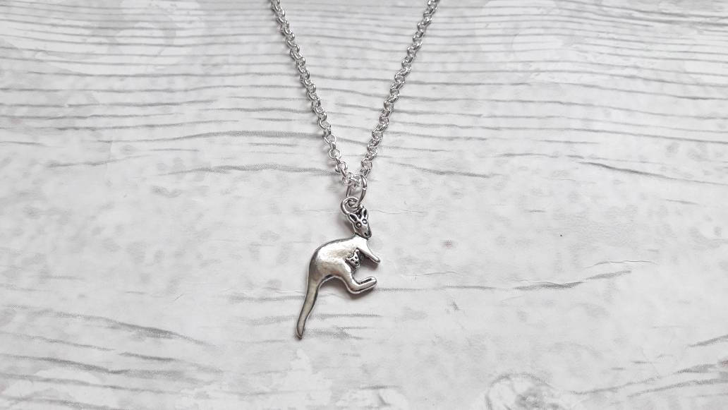 Kangaroo necklace, Australia jewellery, personalised initial necklace, animal lover jewellery, safari zoo present, wallaby necklace