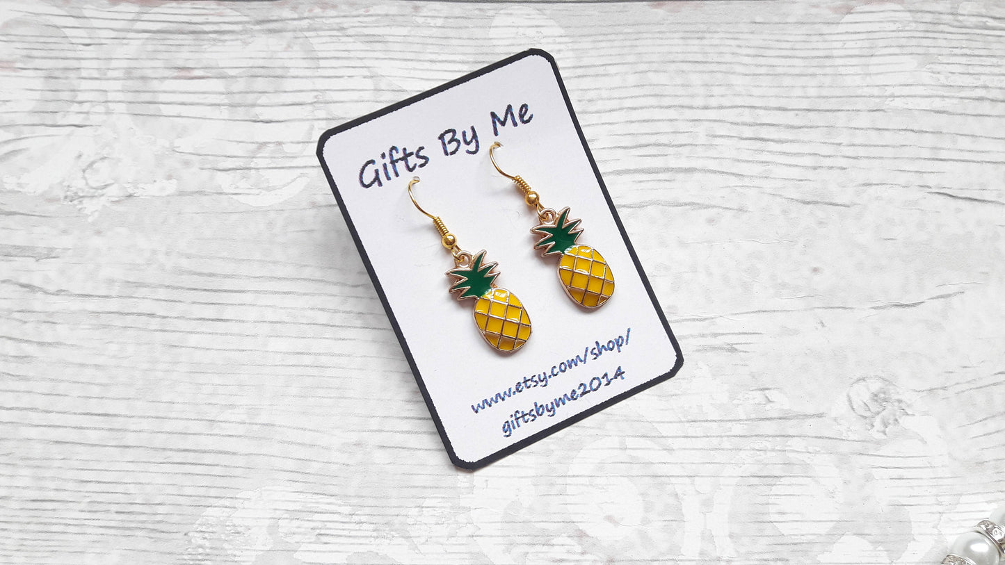Pineapple earrings, fruit earrings, tropical jewellery, food jewelry, summer earrings, holiday jewellery, gifts for her,