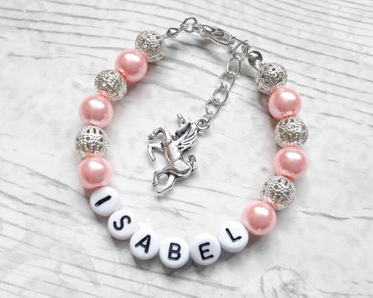 Name bracelet, personalised named jewellery, custom beaded bracelet, flower girl jewelry, wedding thankyou present