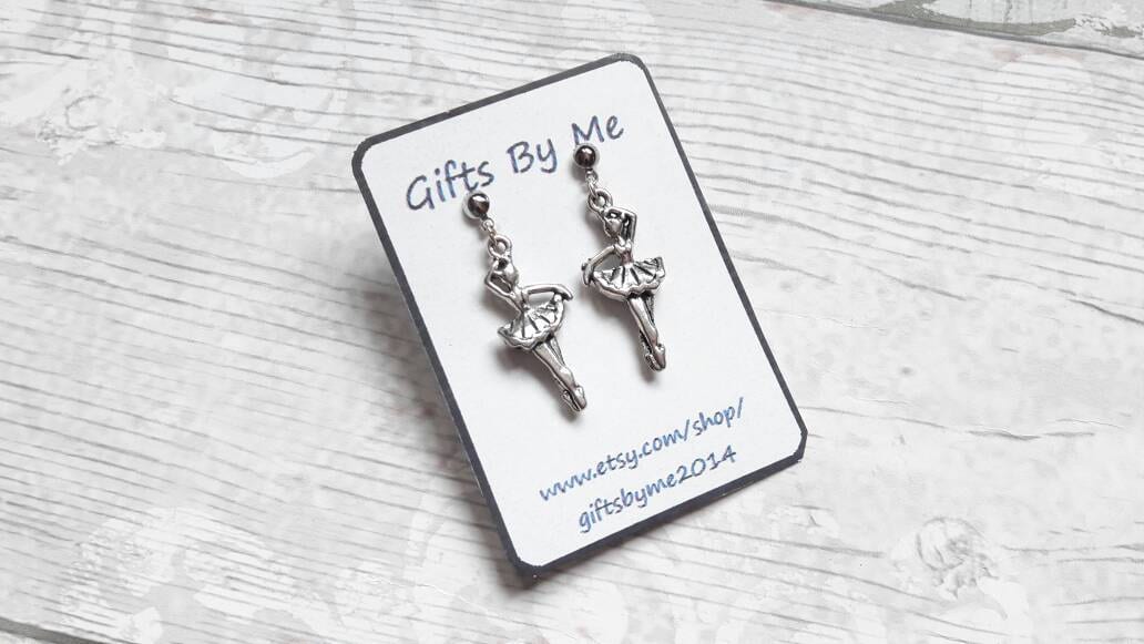 Ballerina earrings, ballet dancer jewellery, dance jewelry, ballet slipper jewellery, mothers day gift, birthday present, minimalist studs