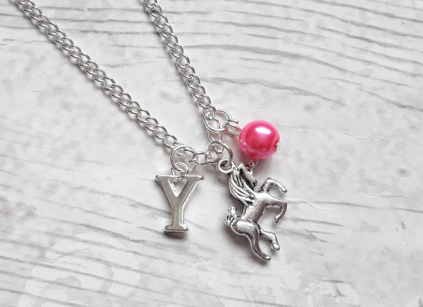 Personalised Unicorn necklace, mythical horse jewelry, initial jewellery, alphabet letter necklace, birthstone fairytale necklace