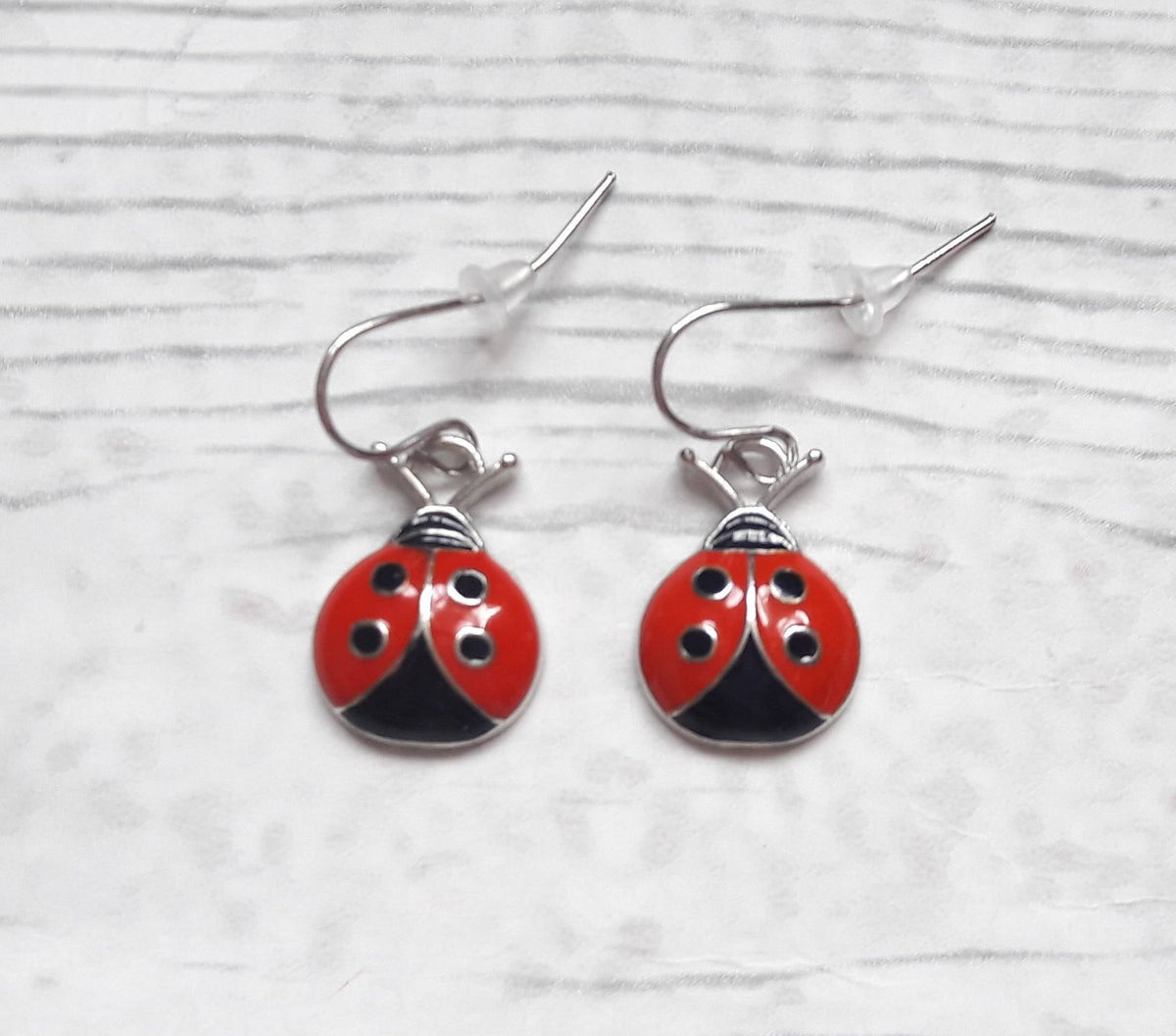 Ladybird earrings, enamel ladybug jewellery, bug jewellery, charm jewelry, silver enamel charm earrings, insect jewellery, christmas present