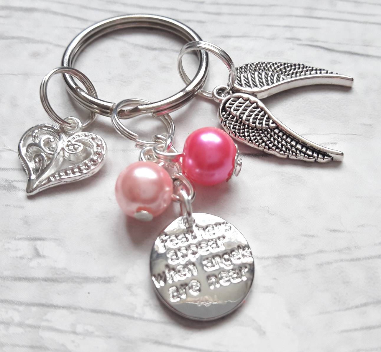 lost loved one memorial, angel wing keyring, guardian angel keychain, feathers appear when angels are near bagcharm, baby loss keepsake