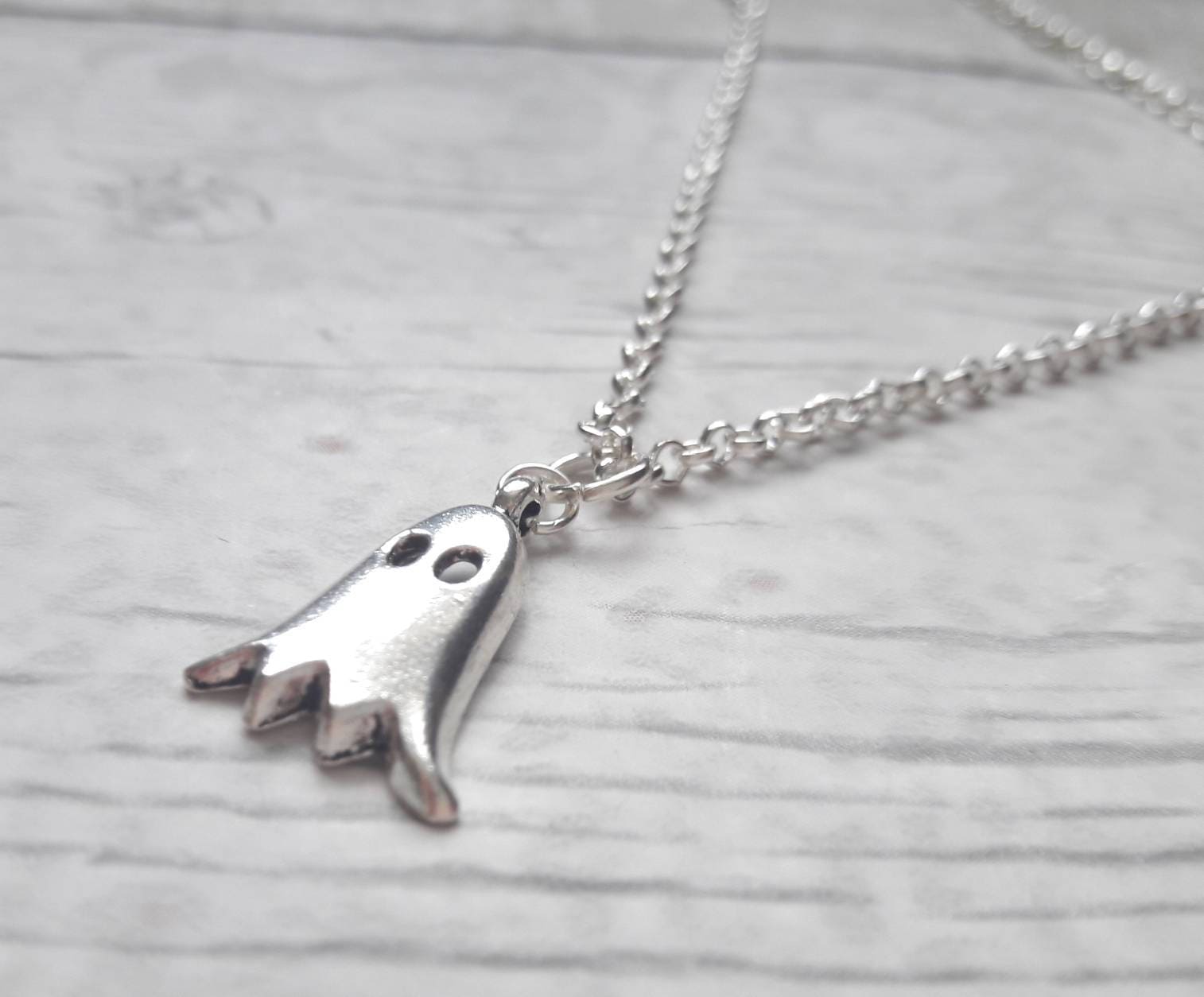 Spooky ghost necklace, halloween jewellery, fall jewelry, autumn costume accessory, gothic jewellery, spiritual present, pagan gift