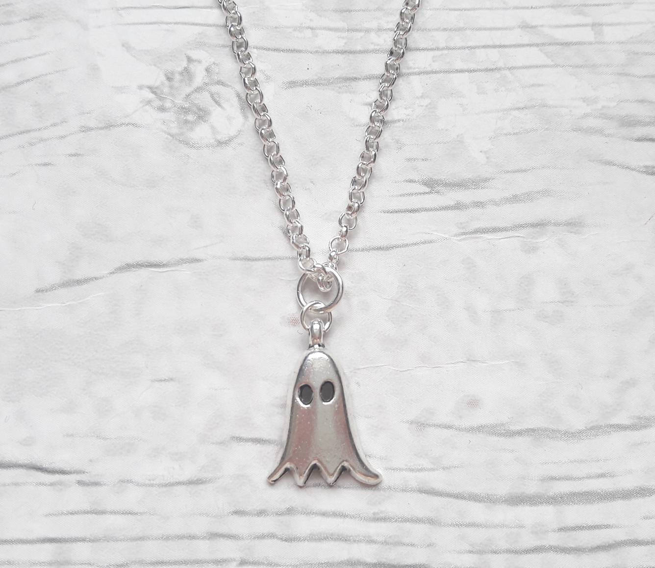 Spooky ghost necklace, halloween jewellery, fall jewelry, autumn costume accessory, gothic jewellery, spiritual present, pagan gift