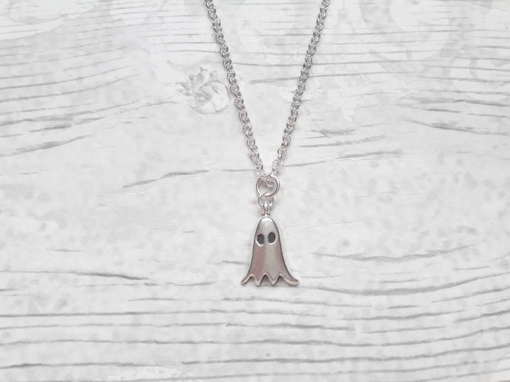 Spooky ghost necklace, halloween jewellery, fall jewelry, autumn costume accessory, gothic jewellery, spiritual present, pagan gift