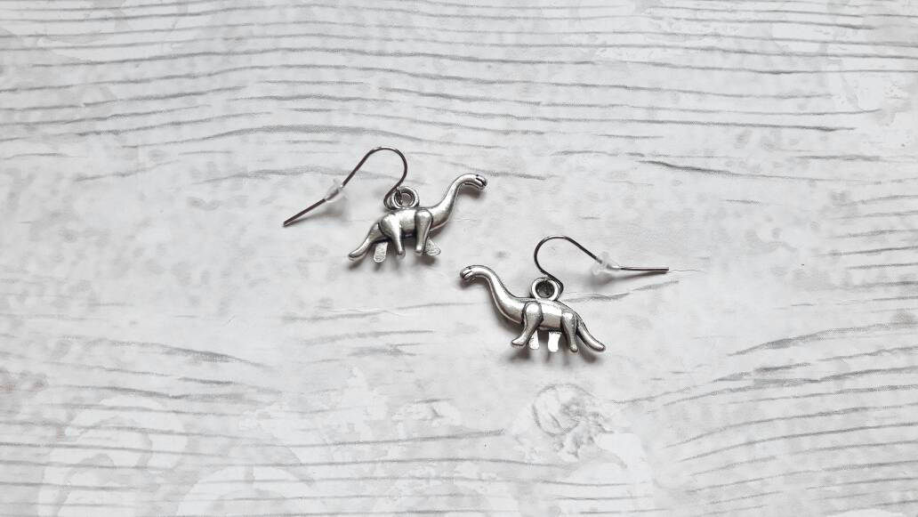 brachiosarous earrings, dinosaur earrings, reptile charm, animal jewellery, dino jewelry, retro handmade earrings, gifts for her