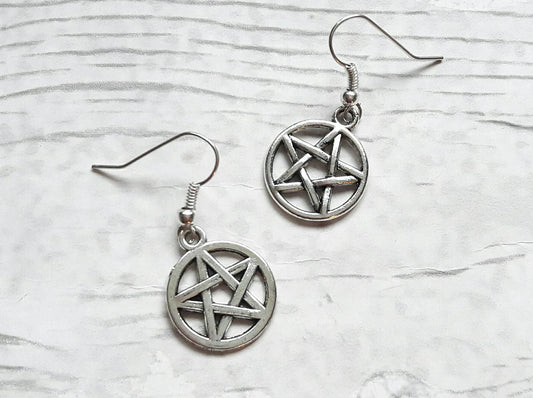 Pentagram earrings, pagan earrings, witch jewelry, gothic earrings, halloween jewellery, goth jewelry, wiccan earrings, spooky gift