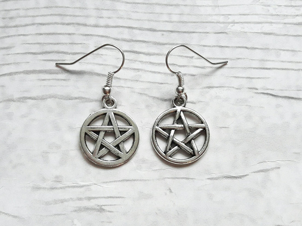 Pentagram earrings, pagan earrings, witch jewelry, gothic earrings, halloween jewellery, goth jewelry, wiccan earrings, spooky gift
