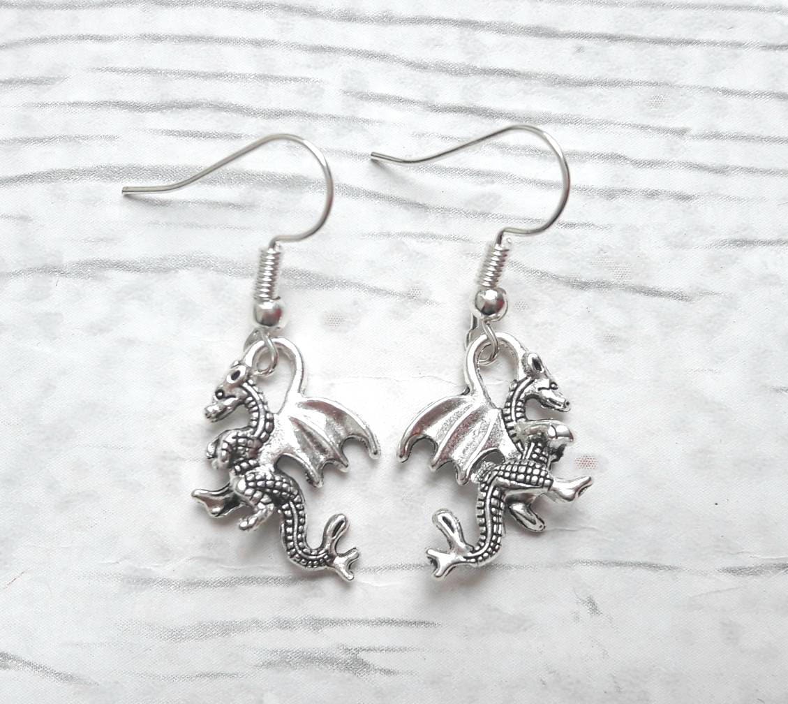 dragon earrings, mythical creature jewelry, charm earrings, gifts for her, animal earrings, gothic earrings, steampunk jewellery