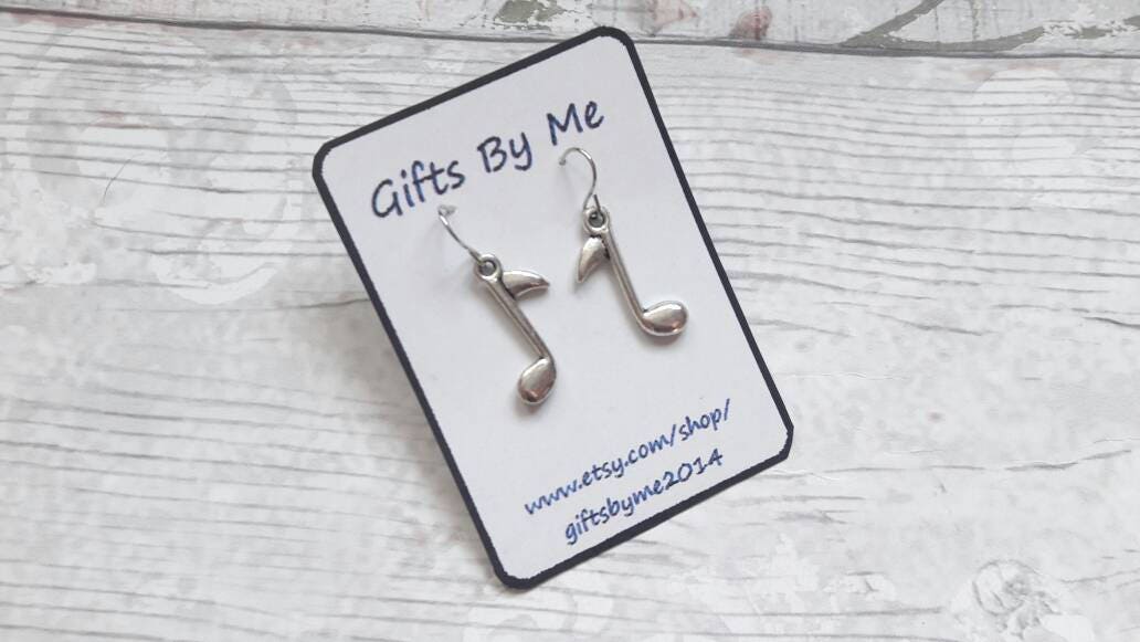 Eighth musical note earrings, quaver jewellery, singer jewelry, gifts for music teachers, music present, vintage earrings, musician gift