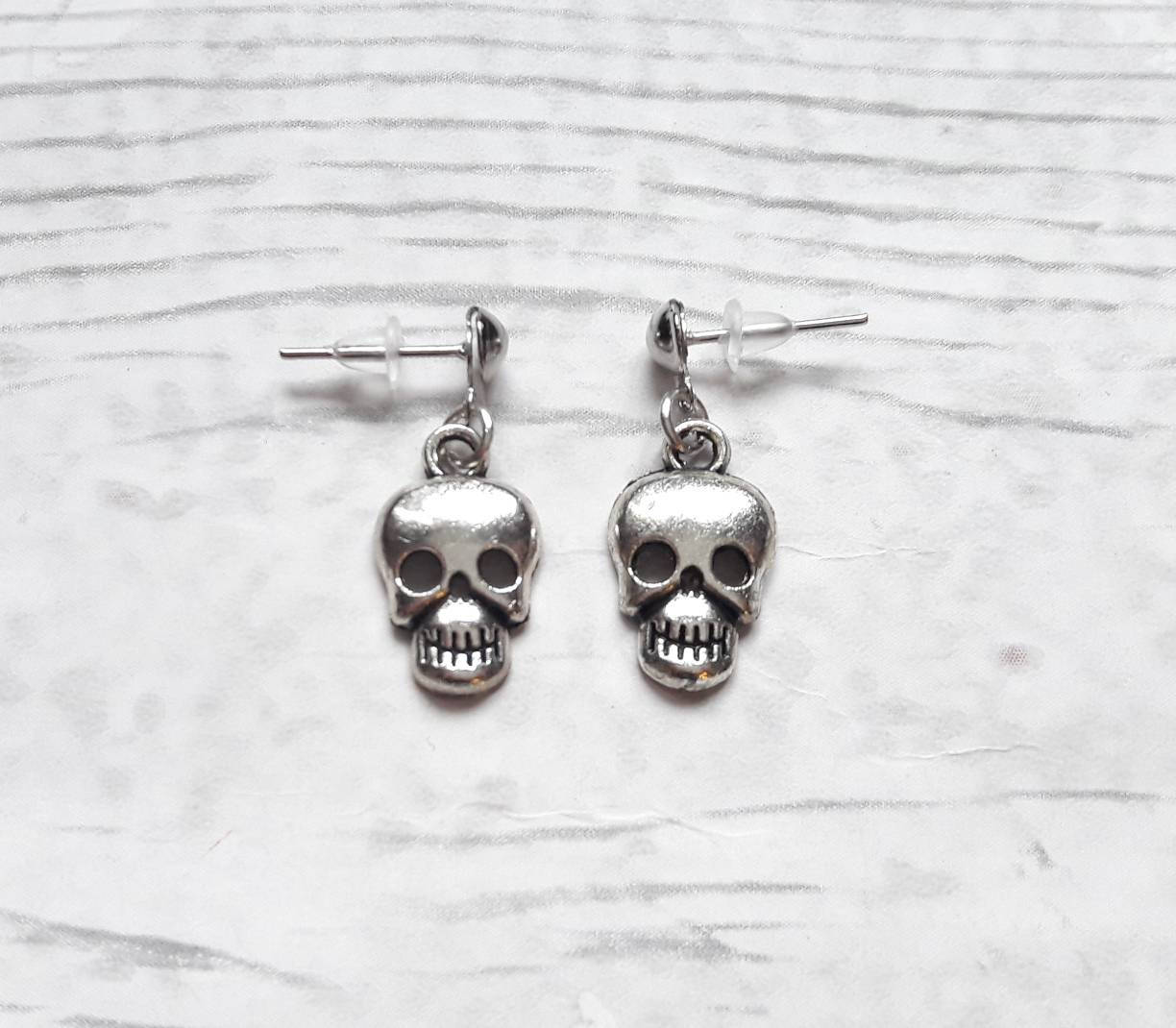 skull earrings, skeleton earrings, halloween earrings, gothic earrings, day of the dead jewellery, Mexican gift, spooky jewelry