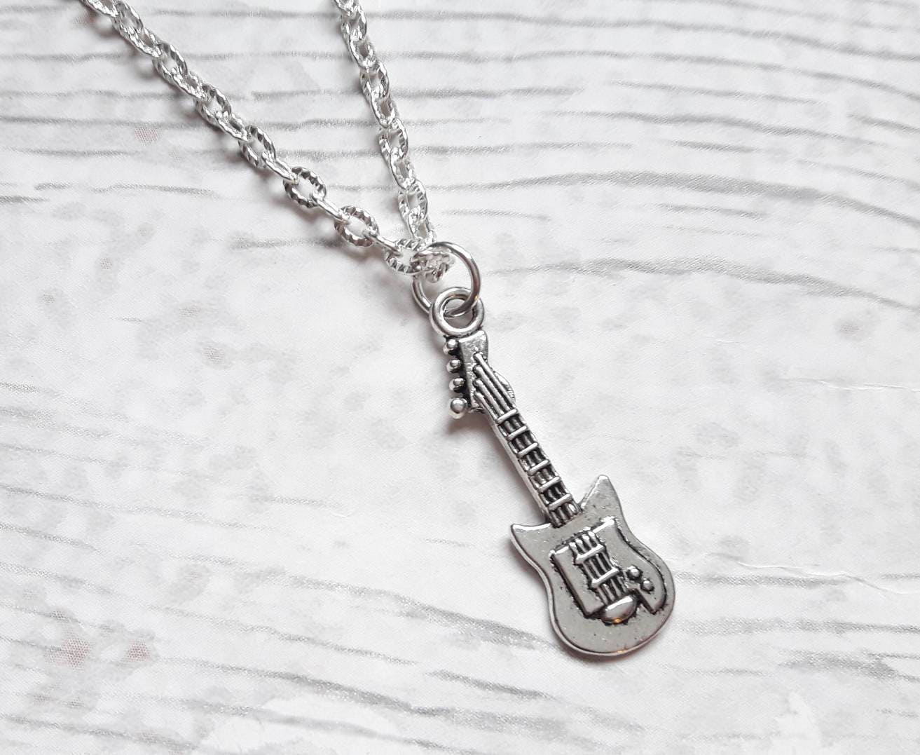 Guitar necklace, guitar jewellery, jewelry for a music teacher, rocker accessory, steampunk jewellery, musical instrument gift