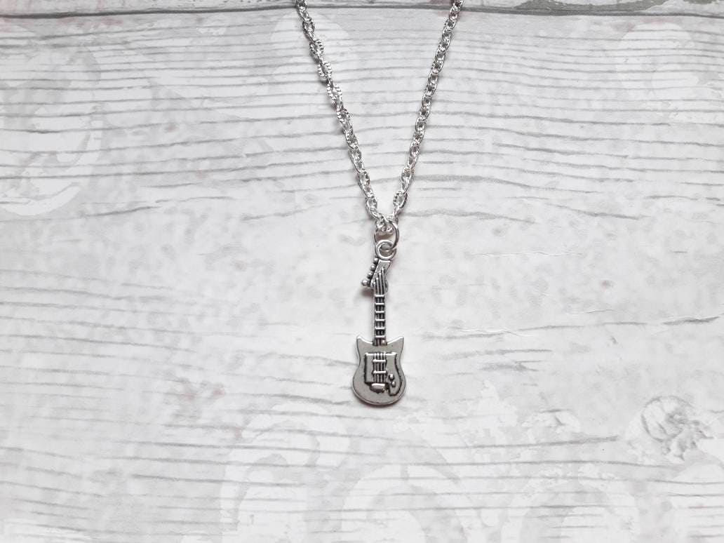 Guitar necklace, guitar jewellery, jewelry for a music teacher, rocker accessory, steampunk jewellery, musical instrument gift