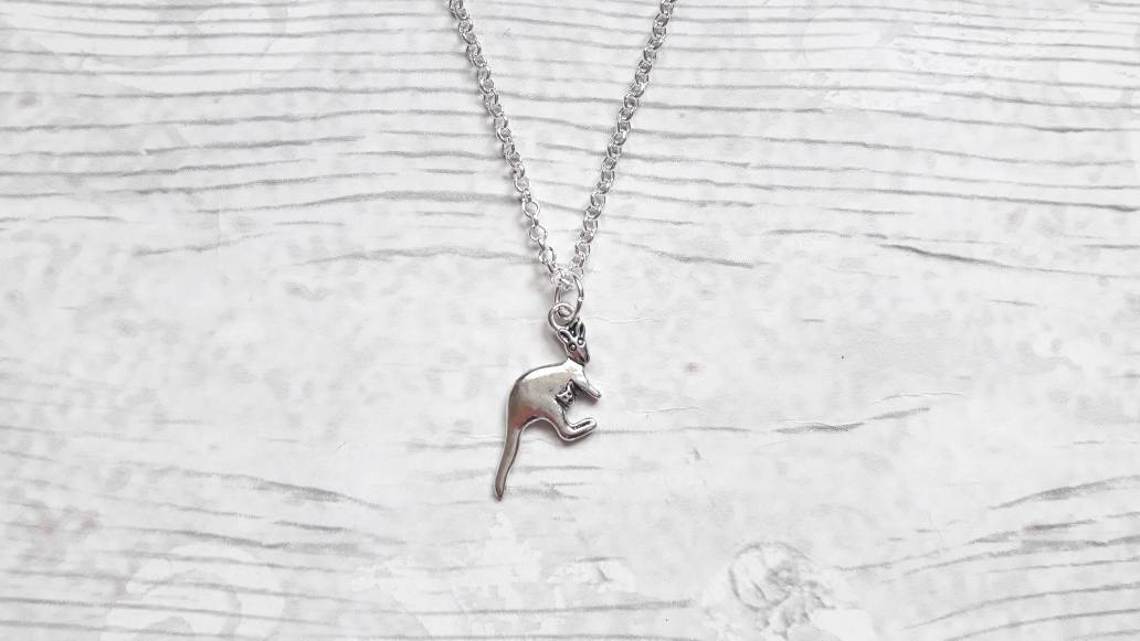 Kangaroo necklace, Australia jewellery, personalised initial necklace, animal lover jewellery, safari zoo present, wallaby necklace