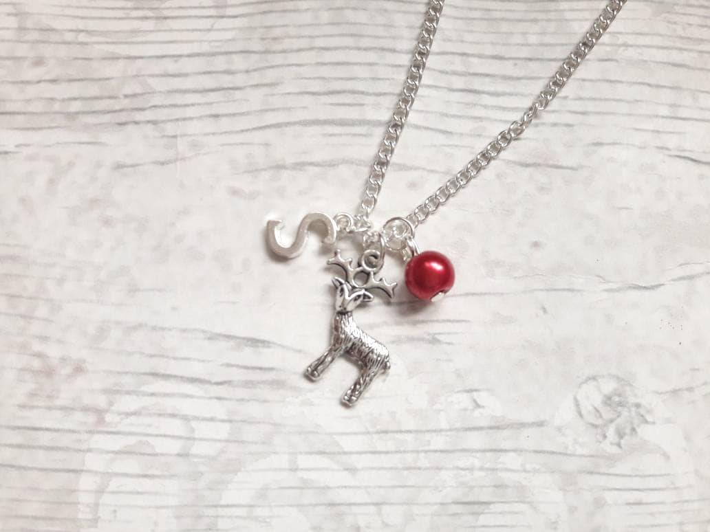 Reindeer necklace, deer necklace, stag jewellery, animal jewelry, initial necklace, personalized present, stocking filler, gifts for her