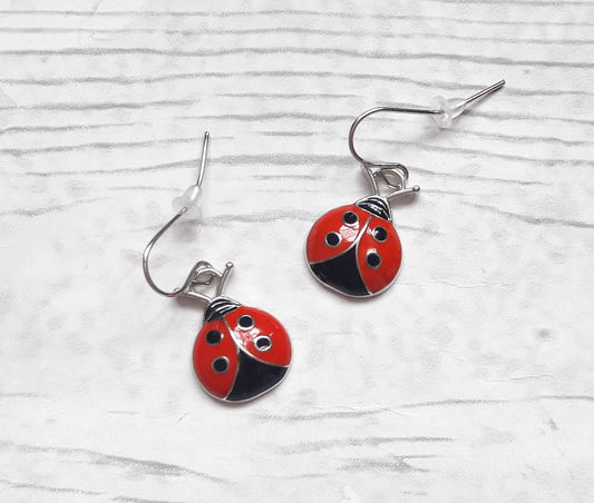 Ladybird earrings, enamel ladybug jewellery, bug jewellery, charm jewelry, silver enamel charm earrings, insect jewellery, christmas present