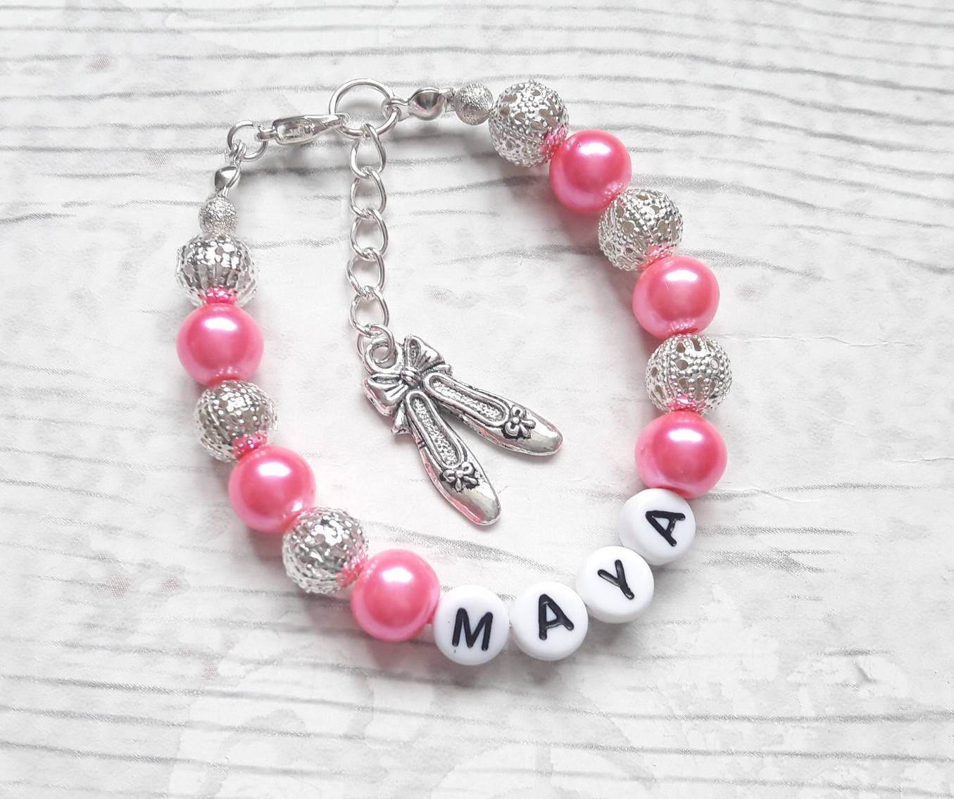Name bracelet, personalised named jewellery, custom beaded bracelet, flower girl jewelry, wedding thankyou present