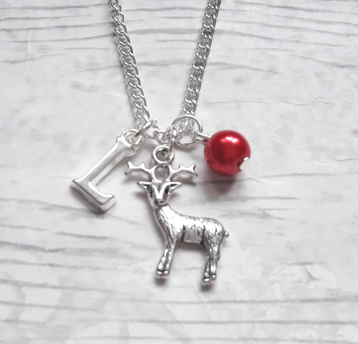 Reindeer necklace, deer necklace, stag jewellery, animal jewelry, initial necklace, personalized present, stocking filler, gifts for her