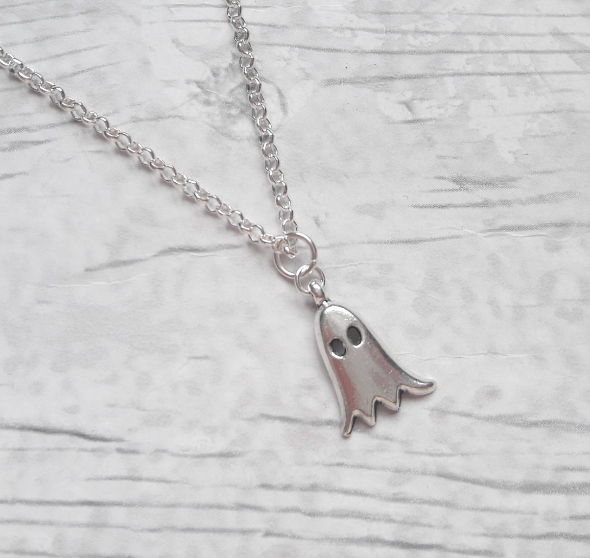 Spooky ghost necklace, halloween jewellery, fall jewelry, autumn costume accessory, gothic jewellery, spiritual present, pagan gift