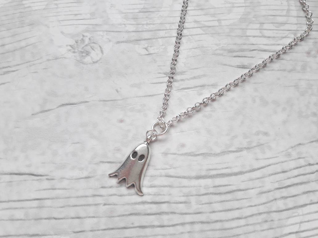 Spooky ghost necklace, halloween jewellery, fall jewelry, autumn costume accessory, gothic jewellery, spiritual present, pagan gift