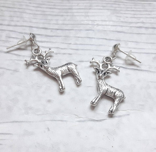 Reindeer earrings, deer jewelry, Christmas jewellery, rudolph earrings, stag pendant, animal earrings, secret santa gift, festive jewellry