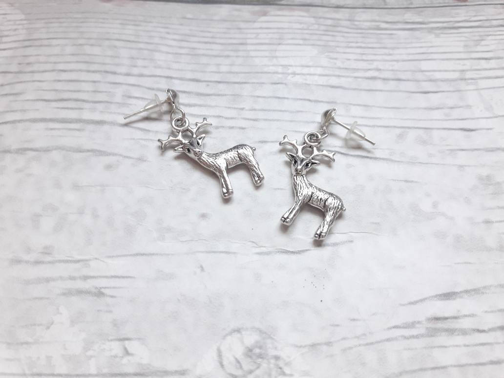 Reindeer earrings, deer jewelry, Christmas jewellery, rudolph earrings, stag pendant, animal earrings, secret santa gift, festive jewellry