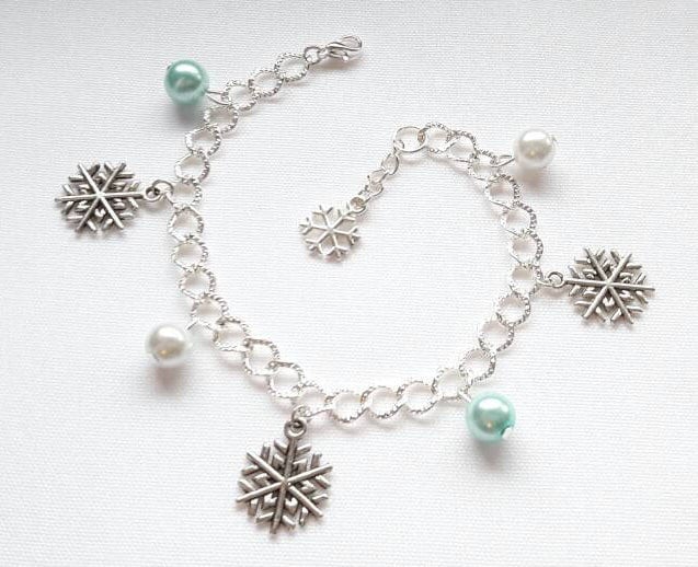 Snowflake bracelet, ice charm bracelet, christmas jewellery, winter jewelry, stocking filler