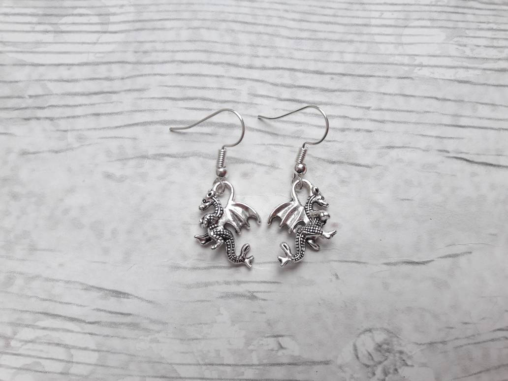 dragon earrings, mythical creature jewelry, charm earrings, gifts for her, animal earrings, gothic earrings, steampunk jewellery