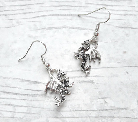 dragon earrings, mythical creature jewelry, charm earrings, gifts for her, animal earrings, gothic earrings, steampunk jewellery