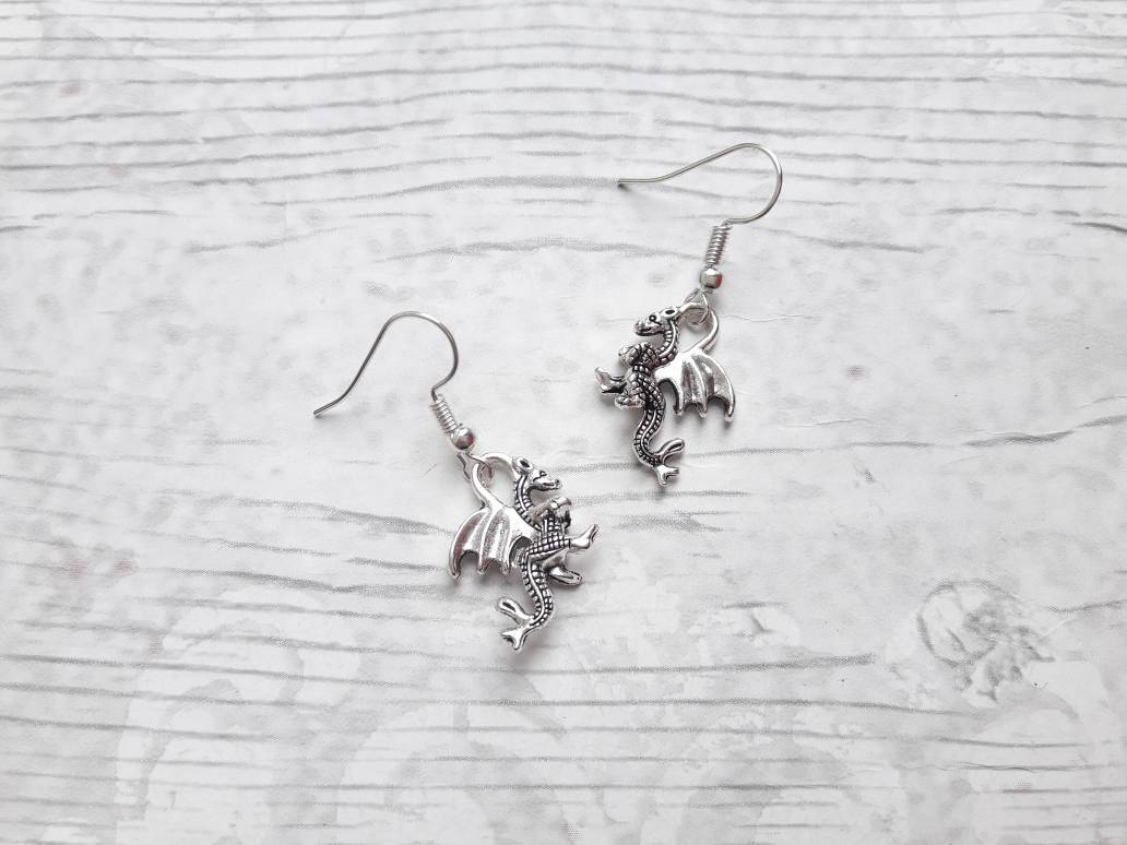 dragon earrings, mythical creature jewelry, charm earrings, gifts for her, animal earrings, gothic earrings, steampunk jewellery