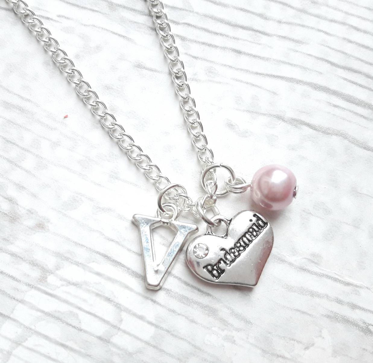 Bridesmaid necklace, flowergirl jewellery, inital jewelry, thankyou gift, personalised necklace, maid of honor present, wedding jewellery