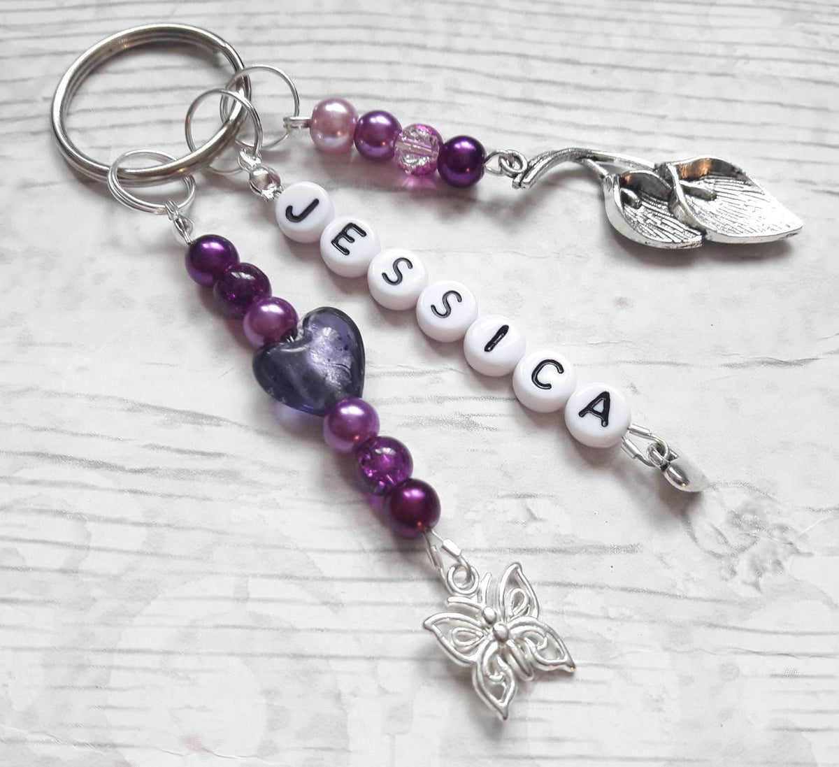 Personalised name keyring, beaded keychain, gifts for her, personalized present, mothers day gift, thankyou bag charm