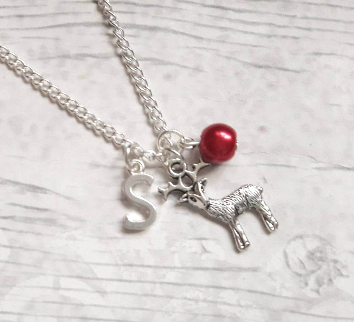 Reindeer necklace, deer necklace, stag jewellery, animal jewelry, initial necklace, personalized present, stocking filler, gifts for her