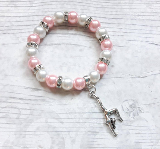 gymnastic bracelet, gymnast jewellery, sports team jewelry, graduation present, gift for girls, friendship bracelet, charm beaded bracelet
