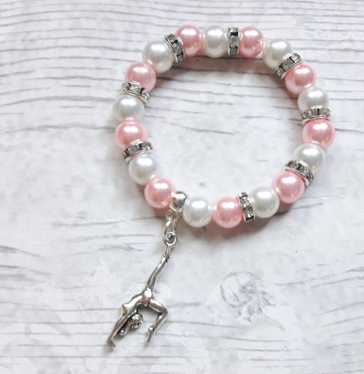 gymnastic bracelet, gymnast jewellery, sports team jewelry, graduation present, gift for girls, friendship bracelet, charm beaded bracelet
