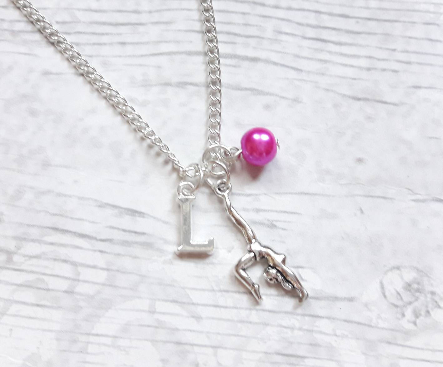 gymnast necklace, gymnastics jewelry, personalised necklace, kids jewellery, gifts for girls, tournament present