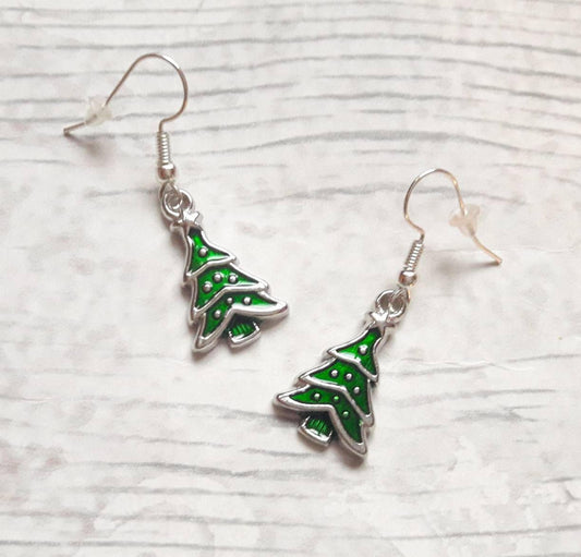 Christmas tree earrings, xmas tree jewellery, fun festive jewellery, stocking filler, holiday jewellery for kids