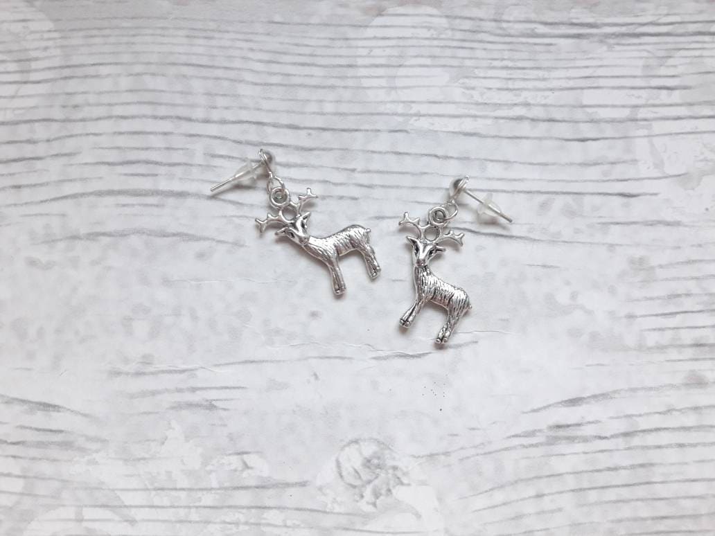 Reindeer earrings, deer jewelry, Christmas jewellery, rudolph earrings, stag pendant, animal earrings, secret santa gift, festive jewellry