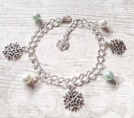 Snowflake bracelet, ice charm bracelet, christmas jewellery, winter jewelry, stocking filler