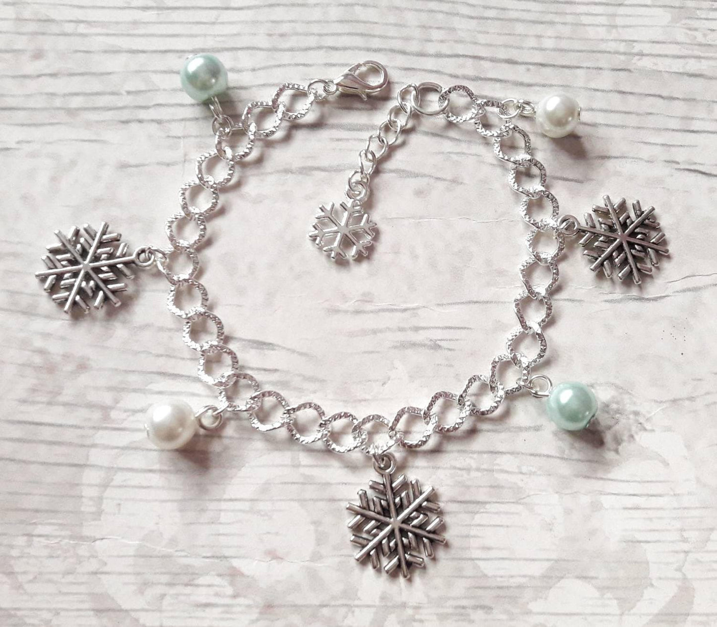 Snowflake bracelet, ice charm bracelet, christmas jewellery, winter jewelry, stocking filler